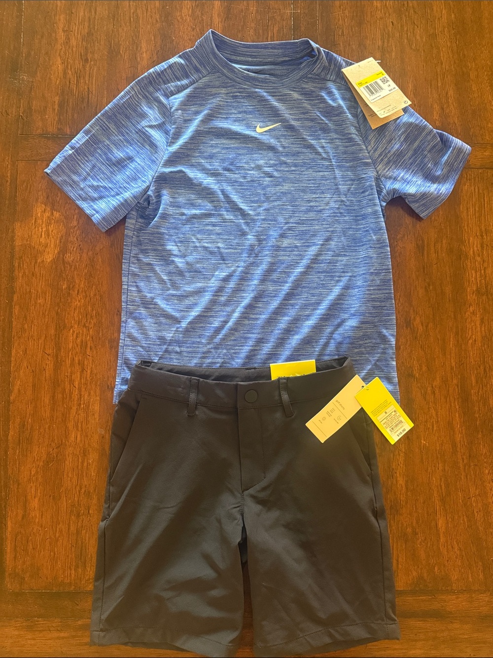 Nike Blue Heather Short Sleeve Top with Black All in Motion Golf Shorts, Size 8
